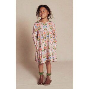 NEW Mini Boden Kids Floral Tiered Cotton Jersey Dress Pink Size 5-6 Y $52 [jb]
